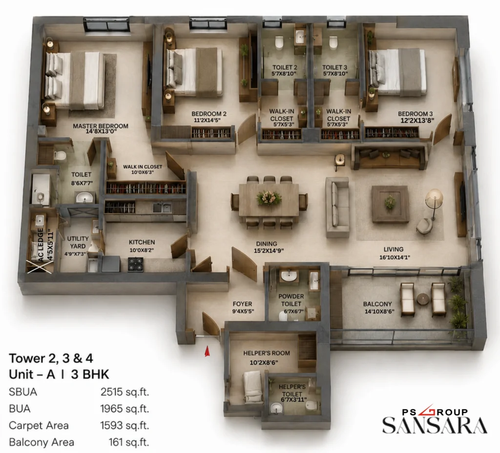 sansara howrah 3 bhk floor plan