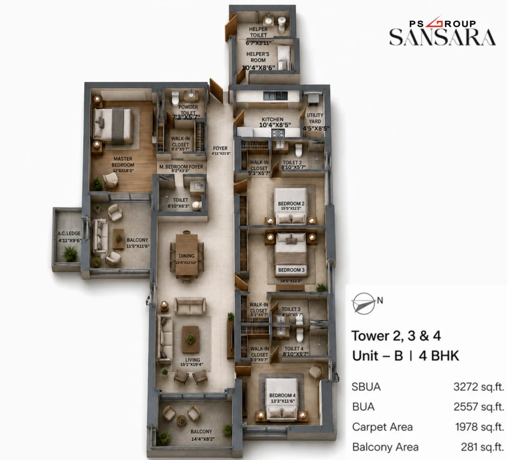 ps sansara 4bhk floor plan