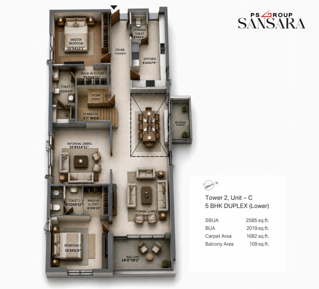 ps sansara 5bhk duplex lower floor plan