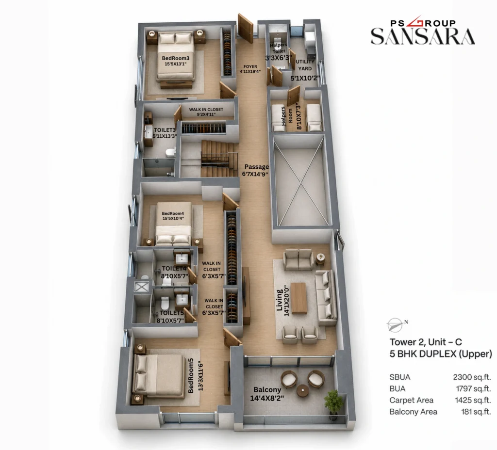 ps sansara 5bhk duplex upper floor plan